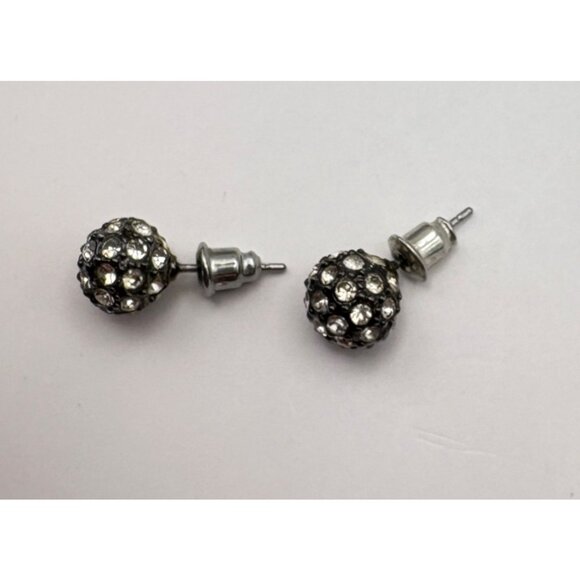 Vintage Round Rhinestone Ball Stud Earrings Silver Tone Sparkling - Picture 4 of 6